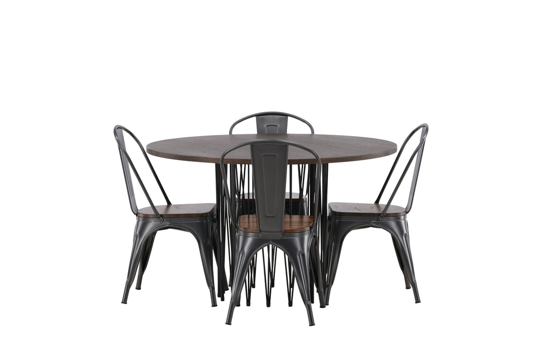 Venture Home Stone round Dining Table - Black / Mocca Veneer +Tempe Dining Chair - Dark grey / Dark Brown MDF _4