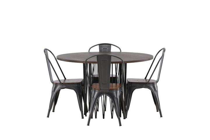 Venture Home Stone round Dining Table - Black / Mocca Veneer +Tempe Dining Chair - Dark grey / Dark Brown MDF _4