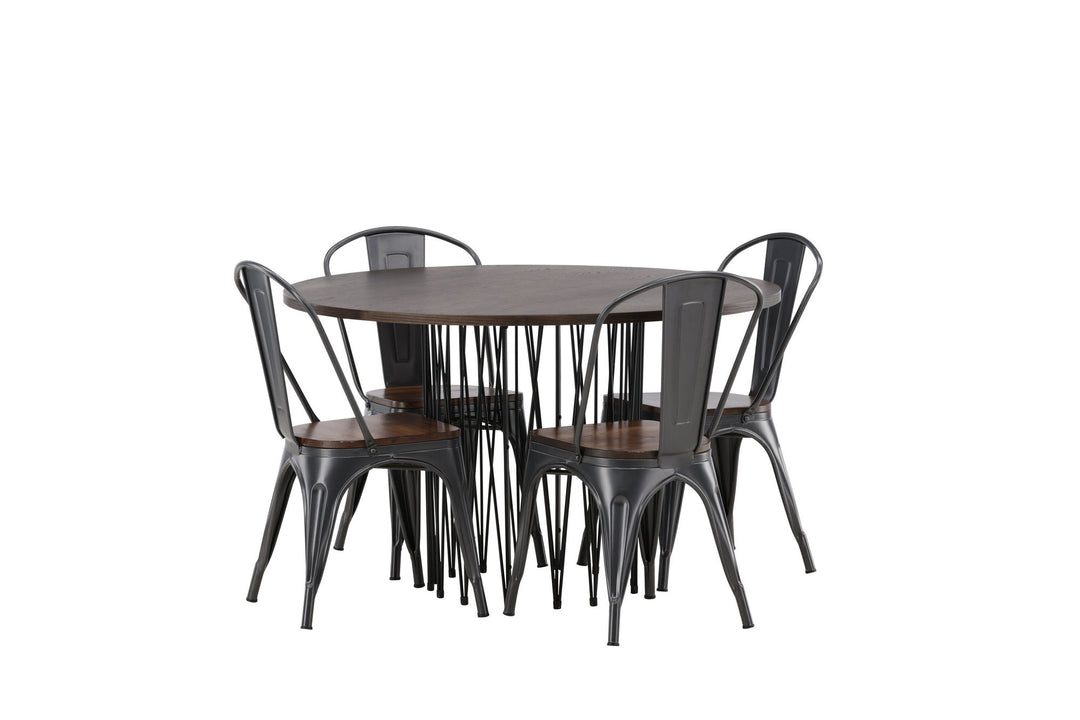 Venture Home Stone round Dining Table - Black / Mocca Veneer +Tempe Dining Chair - Dark grey / Dark Brown MDF _4