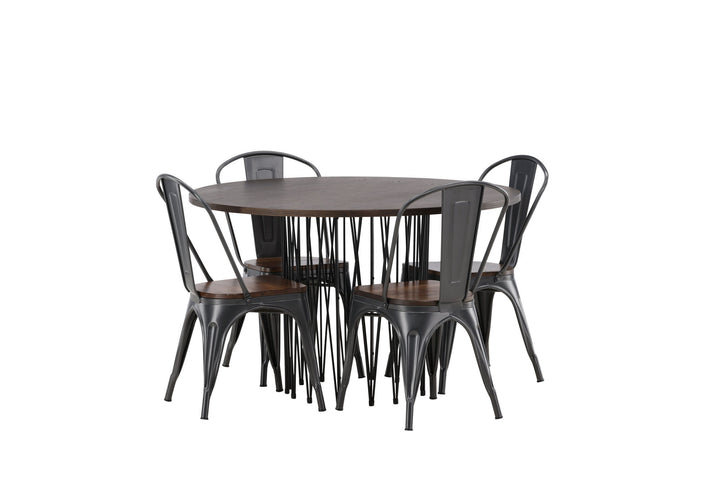 Venture Home Stone round Dining Table - Black / Mocca Veneer +Tempe Dining Chair - Dark grey / Dark Brown MDF _4