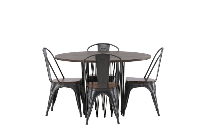 Venture Home Stone round Dining Table - Black / Mocca Veneer +Tempe Dining Chair - Dark grey / Dark Brown MDF _4