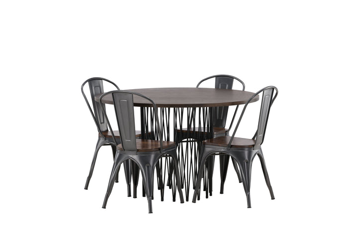 Venture Home Stone round Dining Table - Black / Mocca Veneer +Tempe Dining Chair - Dark grey / Dark Brown MDF _4