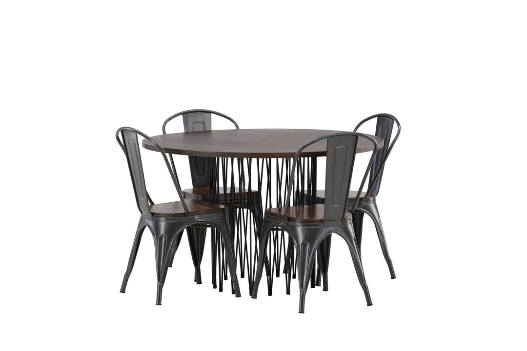 Venture Home Stone round Dining Table - Black / Mocca Veneer +Tempe Dining Chair - Dark grey / Dark Brown MDF _4