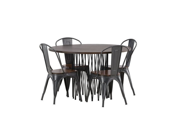 Venture Home Stone round Dining Table - Black / Mocca Veneer +Tempe Dining Chair - Dark grey / Dark Brown MDF _4