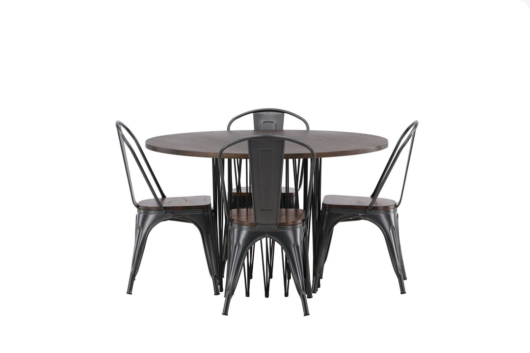 Venture Home Stone round Dining Table - Black / Mocca Veneer +Tempe Dining Chair - Dark grey / Dark Brown MDF _4