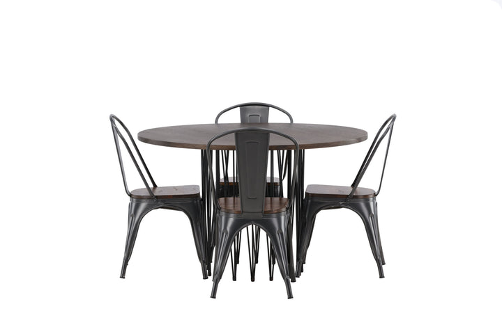 Venture Home Stone round Dining Table - Black / Mocca Veneer +Tempe Dining Chair - Dark grey / Dark Brown MDF _4