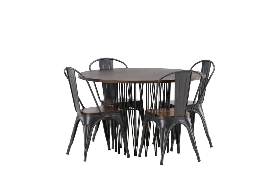 Venture Home Stone round Dining Table - Black / Mocca Veneer +Tempe Dining Chair - Dark grey / Dark Brown MDF _4