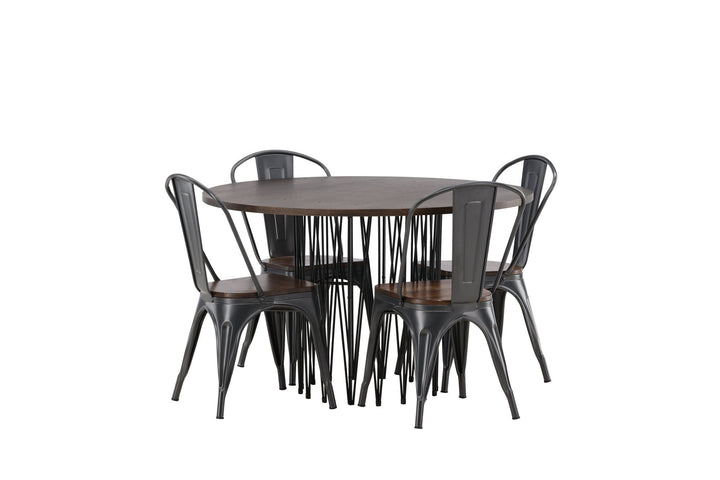 Venture Home Stone round Dining Table - Black / Mocca Veneer +Tempe Dining Chair - Dark grey / Dark Brown MDF _4