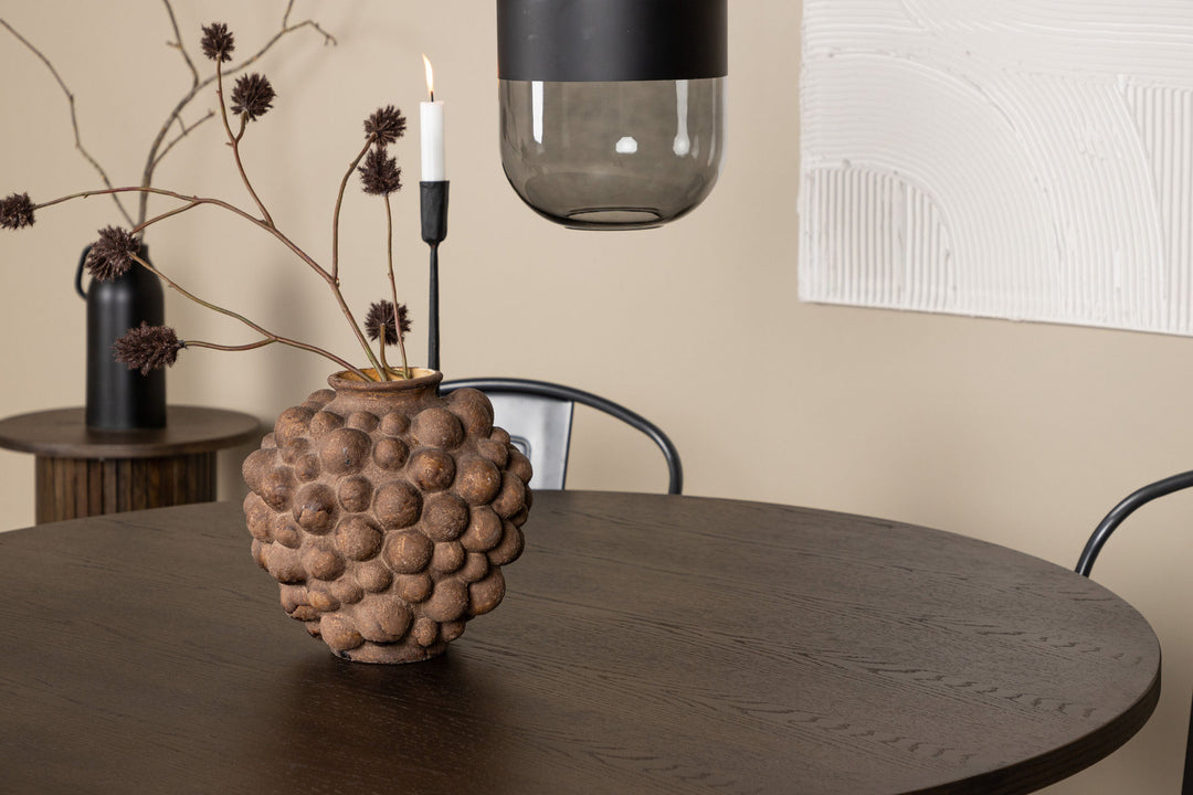 Venture Home Stone round Dining Table - Black / Mocca Veneer +Tempe Dining Chair - Dark grey / Dark Brown MDF _4