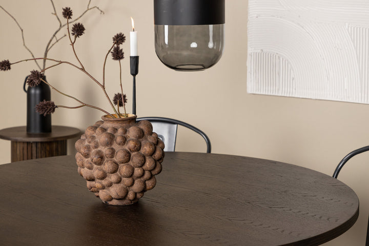 Venture Home Stone round Dining Table - Black / Mocca Veneer +Tempe Dining Chair - Dark grey / Dark Brown MDF _4