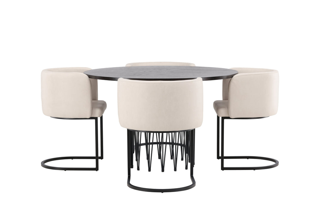 Venture Home Stone round Dining Table - Black / Mocca Veneer +Simrishman Dining Chair - Black / Beige TC-fabric _4