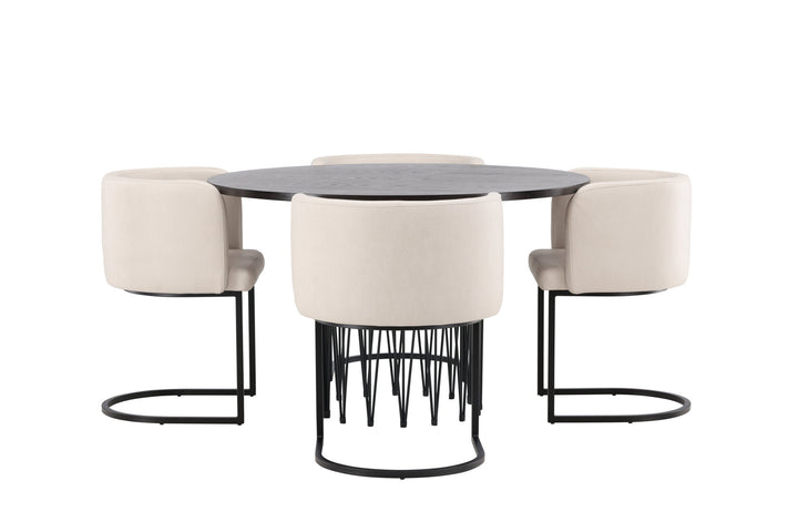 Venture Home Stone round Dining Table - Black / Mocca Veneer +Simrishman Dining Chair - Black / Beige TC-fabric _4