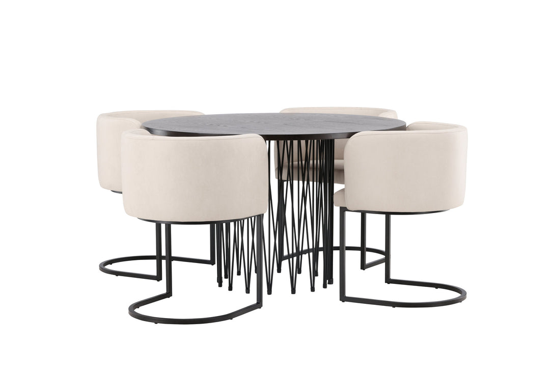 Venture Home Stone round Dining Table - Black / Mocca Veneer +Simrishman Dining Chair - Black / Beige TC-fabric _4