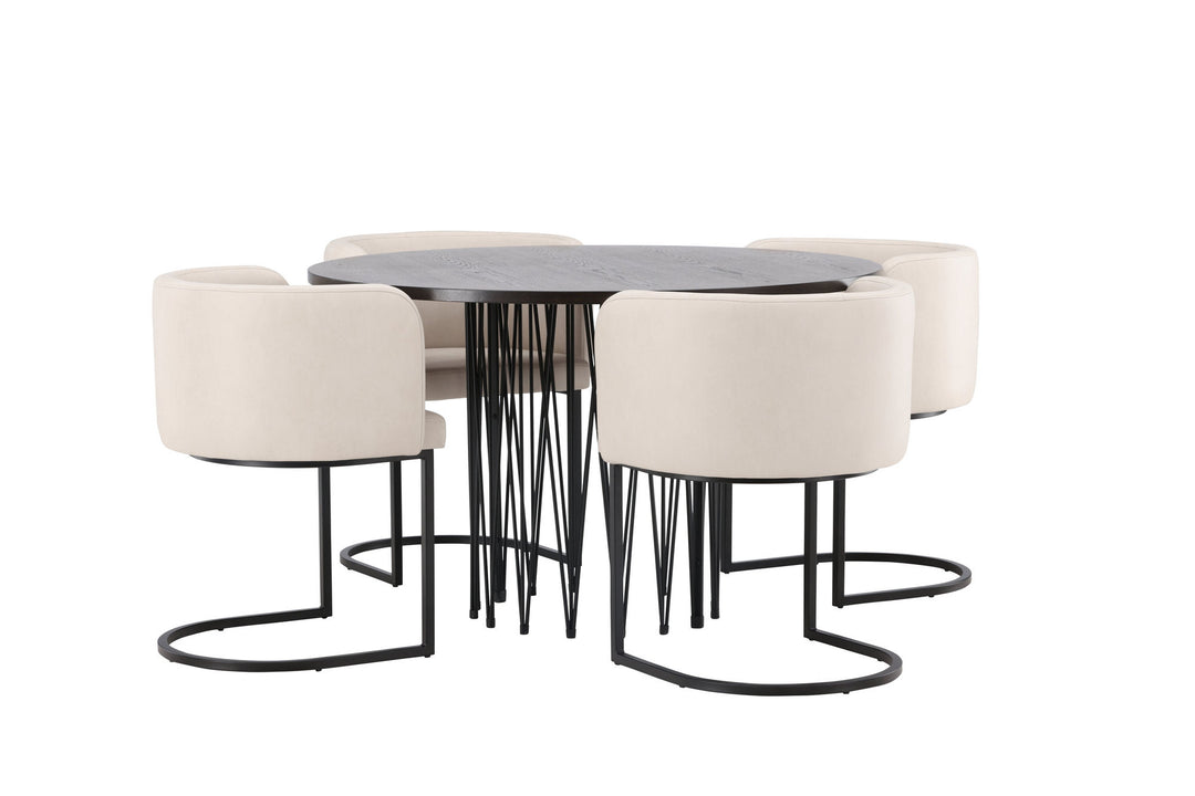 Venture Home Stone round Dining Table - Black / Mocca Veneer +Simrishman Dining Chair - Black / Beige TC-fabric _4