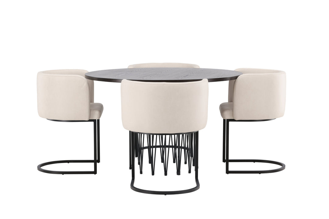 Venture Home Stone round Dining Table - Black / Mocca Veneer +Simrishman Dining Chair - Black / Beige TC-fabric _4