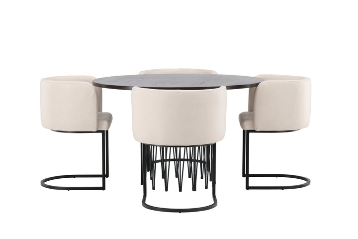Venture Home Stone round Dining Table - Black / Mocca Veneer +Simrishman Dining Chair - Black / Beige TC-fabric _4