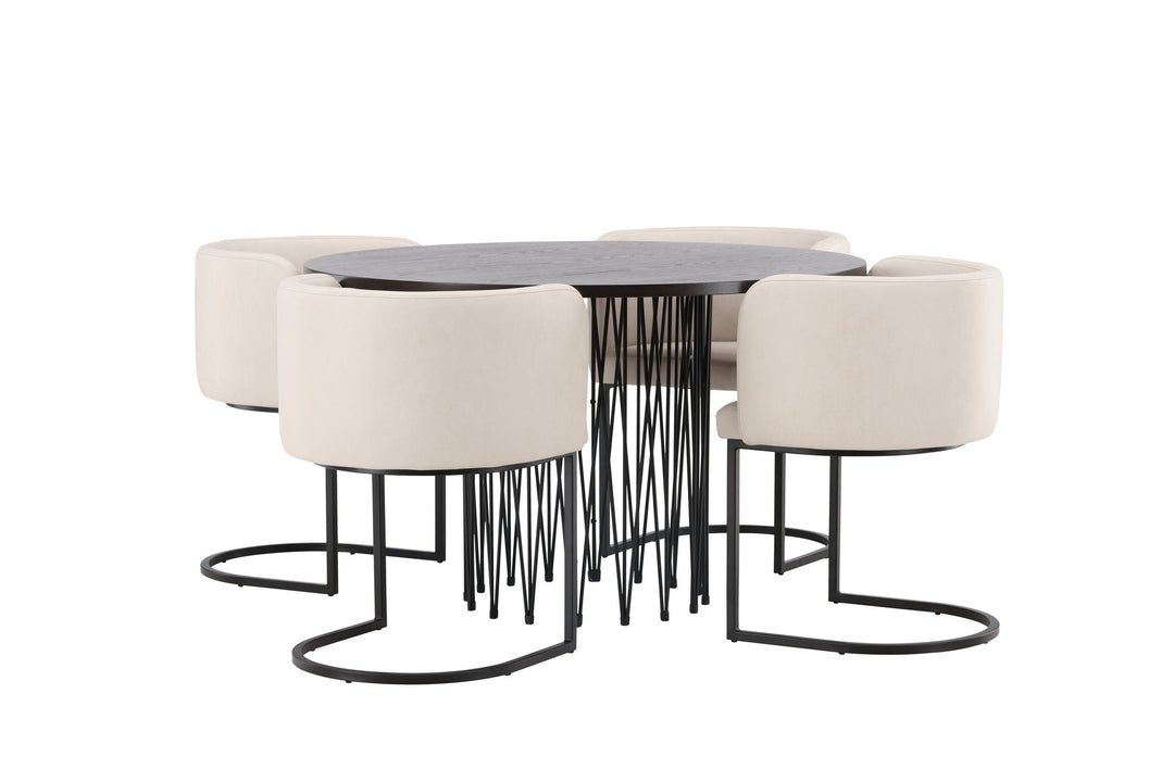 Venture Home Stone round Dining Table - Black / Mocca Veneer +Simrishman Dining Chair - Black / Beige TC-fabric _4