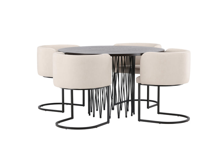 Venture Home Stone round Dining Table - Black / Mocca Veneer +Simrishman Dining Chair - Black / Beige TC-fabric _4