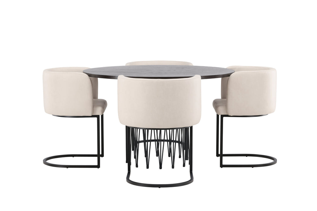 Venture Home Stone round Dining Table - Black / Mocca Veneer +Simrishman Dining Chair - Black / Beige TC-fabric _4