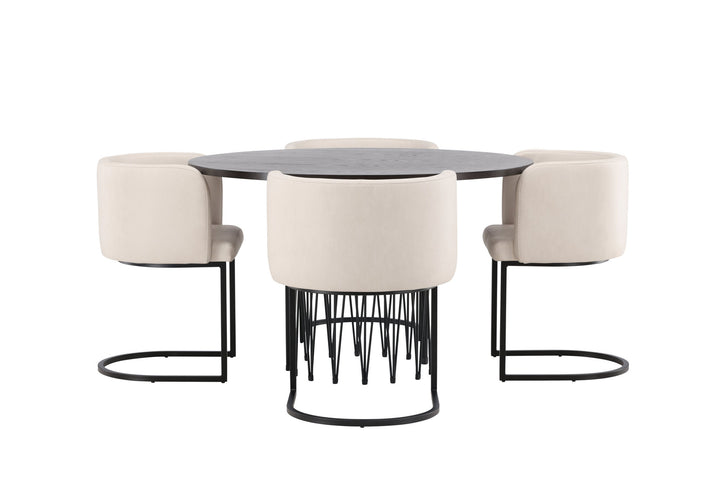Venture Home Stone round Dining Table - Black / Mocca Veneer +Simrishman Dining Chair - Black / Beige TC-fabric _4