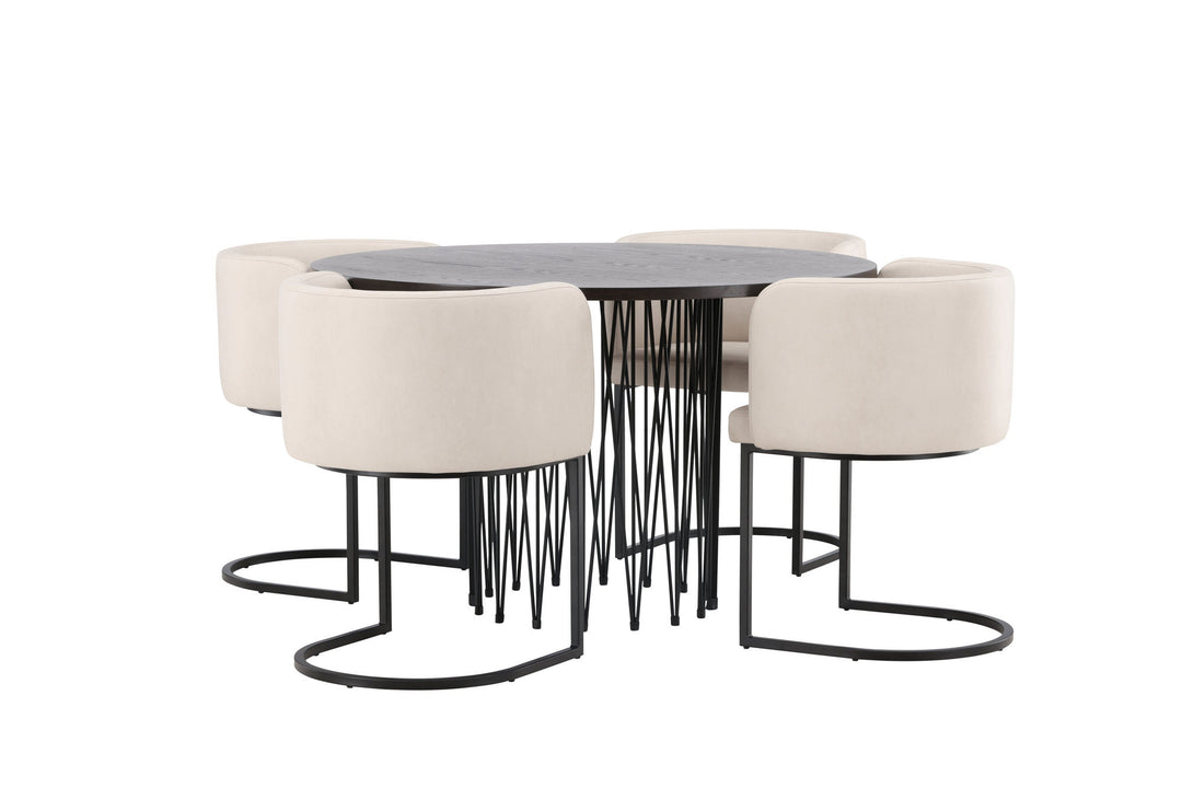 Venture Home Stone round Dining Table - Black / Mocca Veneer +Simrishman Dining Chair - Black / Beige TC-fabric _4