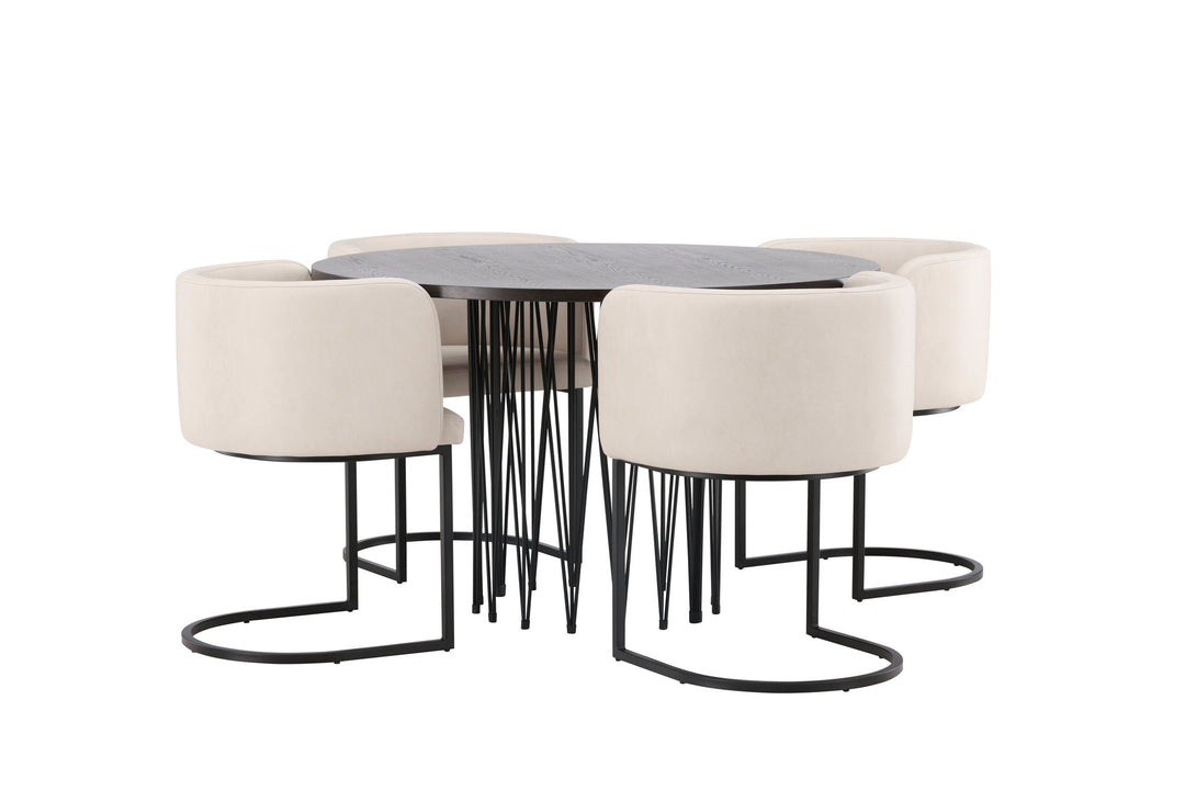 Venture Home Stone round Dining Table - Black / Mocca Veneer +Simrishman Dining Chair - Black / Beige TC-fabric _4