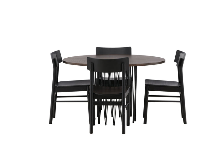 Venture Home Stone round Dining Table - Black / Mocca Veneer +Montros Dining Chair - Natural / Natural Rubberwood _4