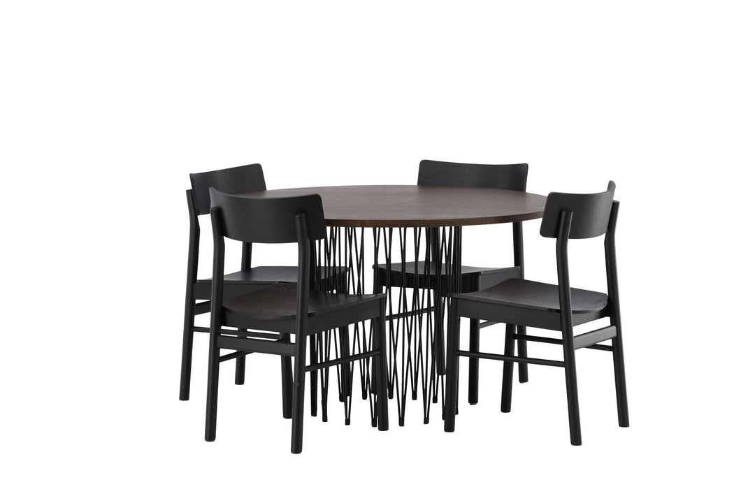 Venture Home Stone round Dining Table - Black / Mocca Veneer +Montros Dining Chair - Natural / Natural Rubberwood _4