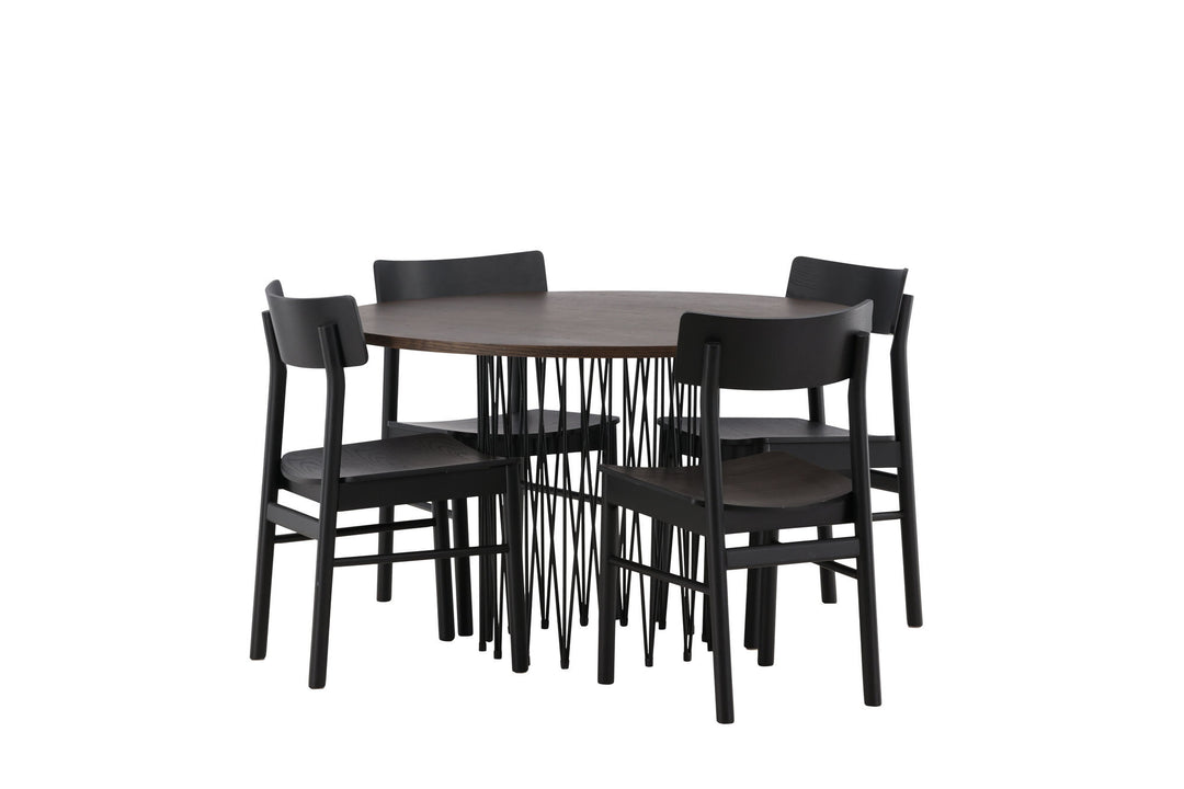 Venture Home Stone round Dining Table - Black / Mocca Veneer +Montros Dining Chair - Natural / Natural Rubberwood _4
