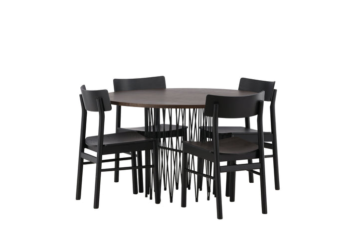 Venture Home Stone round Dining Table - Black / Mocca Veneer +Montros Dining Chair - Natural / Natural Rubberwood _4