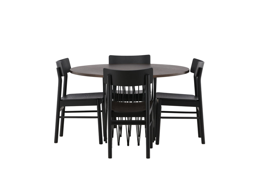 Venture Home Stone round Dining Table - Black / Mocca Veneer +Montros Dining Chair - Natural / Natural Rubberwood _4