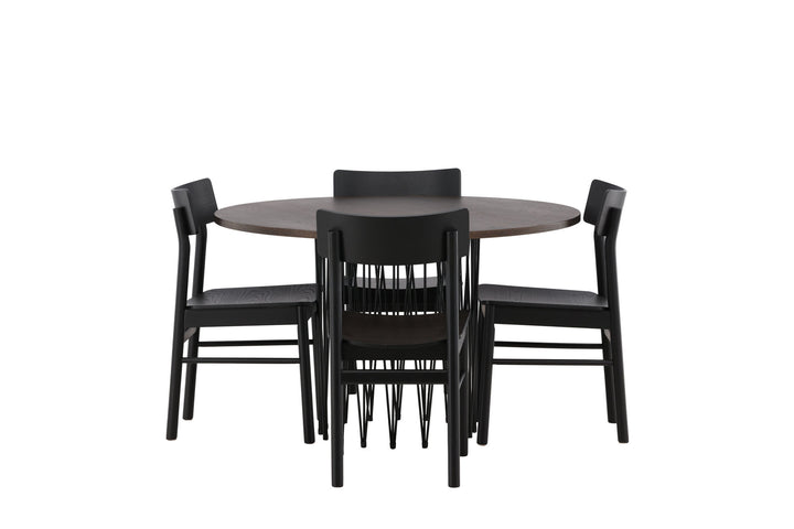 Venture Home Stone round Dining Table - Black / Mocca Veneer +Montros Dining Chair - Natural / Natural Rubberwood _4
