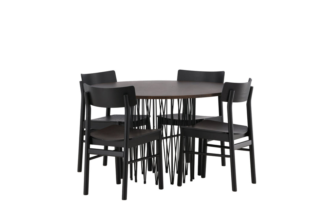 Venture Home Stone round Dining Table - Black / Mocca Veneer +Montros Dining Chair - Natural / Natural Rubberwood _4