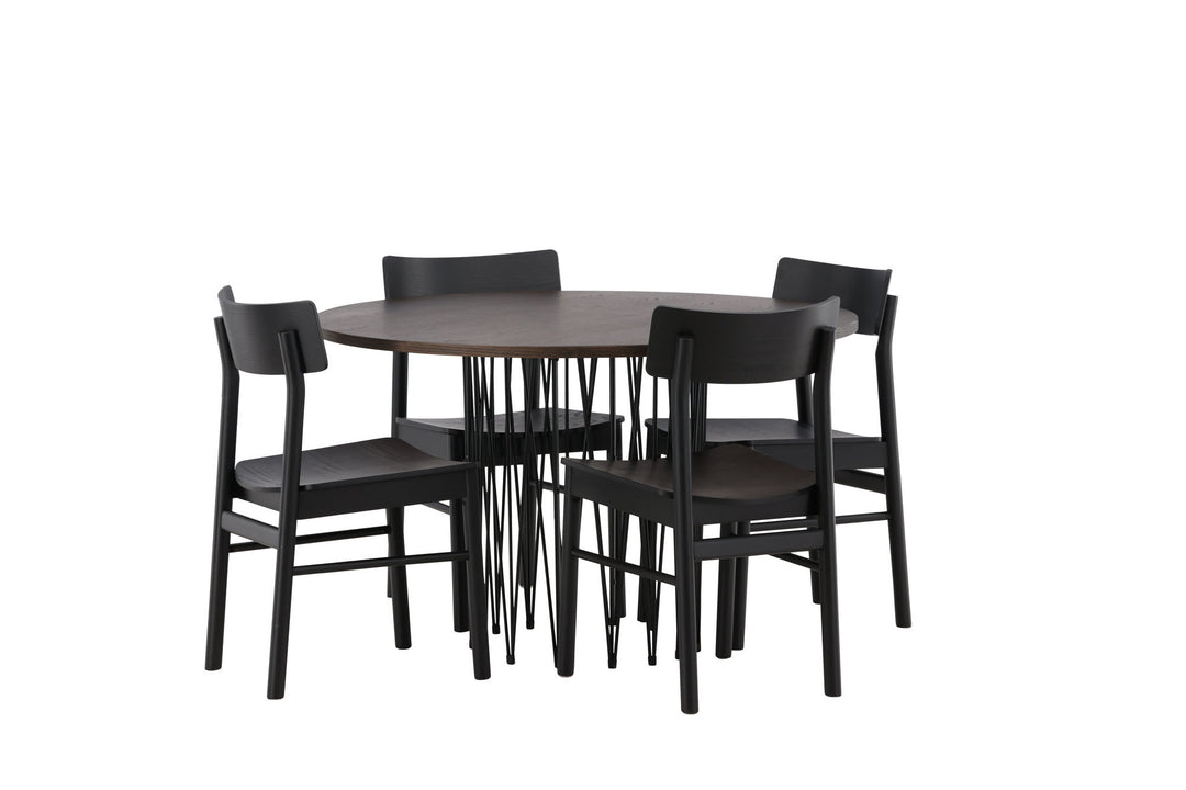 Venture Home Stone round Dining Table - Black / Mocca Veneer +Montros Dining Chair - Natural / Natural Rubberwood _4