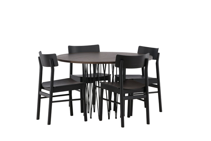 Venture Home Stone round Dining Table - Black / Mocca Veneer +Montros Dining Chair - Natural / Natural Rubberwood _4