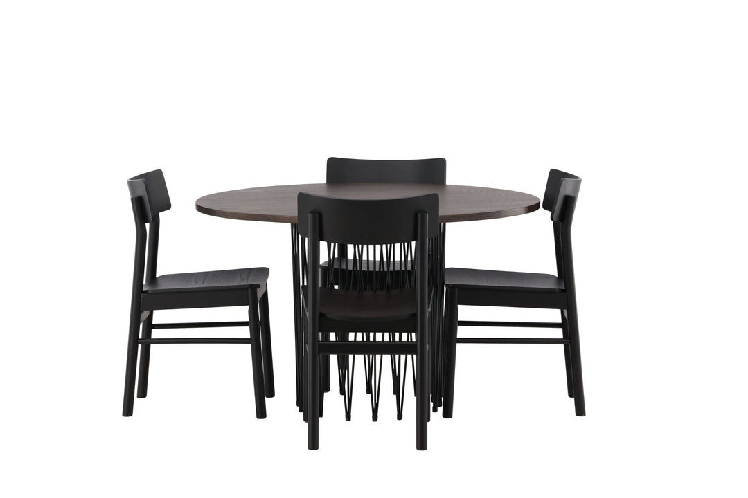 Venture Home Stone round Dining Table - Black / Mocca Veneer +Montros Dining Chair - Natural / Natural Rubberwood _4