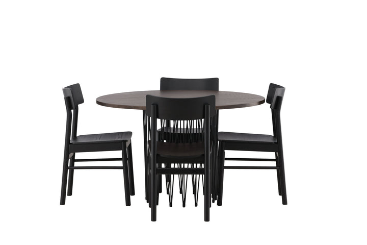 Venture Home Stone round Dining Table - Black / Mocca Veneer +Montros Dining Chair - Natural / Natural Rubberwood _4