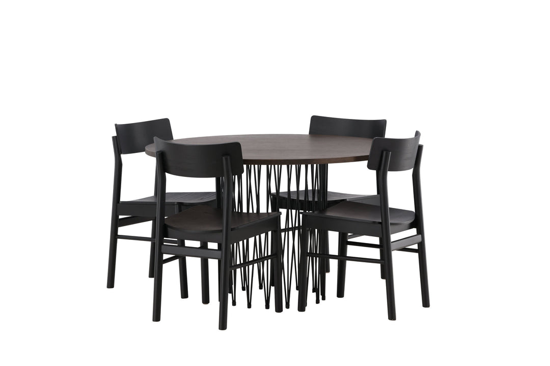 Venture Home Stone round Dining Table - Black / Mocca Veneer +Montros Dining Chair - Natural / Natural Rubberwood _4