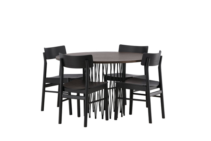 Venture Home Stone round Dining Table - Black / Mocca Veneer +Montros Dining Chair - Natural / Natural Rubberwood _4