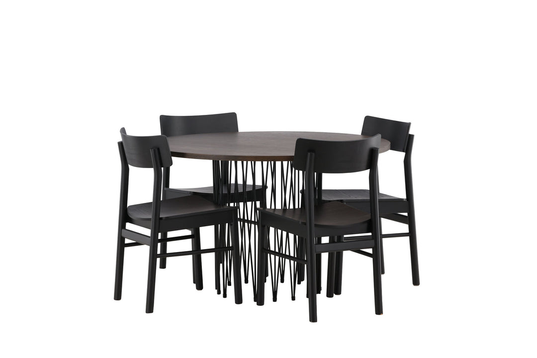 Venture Home Stone round Dining Table - Black / Mocca Veneer +Montros Dining Chair - Natural / Natural Rubberwood _4