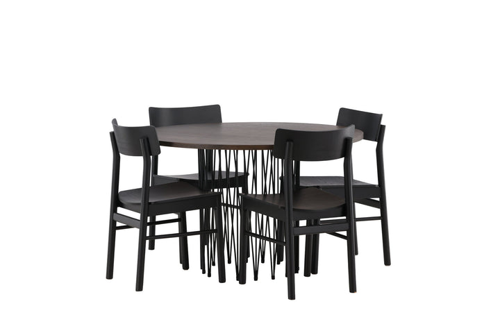 Venture Home Stone round Dining Table - Black / Mocca Veneer +Montros Dining Chair - Natural / Natural Rubberwood _4