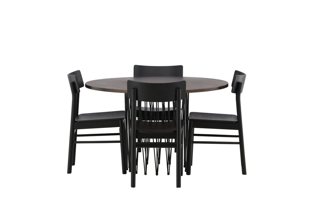 Venture Home Stone round Dining Table - Black / Mocca Veneer +Montros Dining Chair - Natural / Natural Rubberwood _4