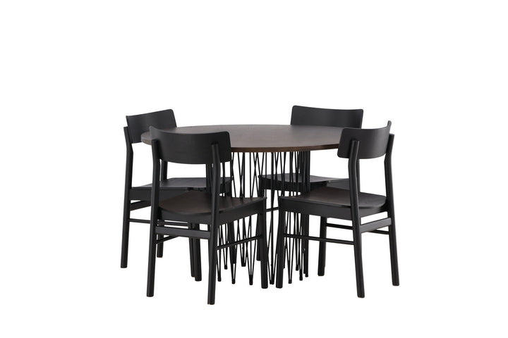 Venture Home Stone round Dining Table - Black / Mocca Veneer +Montros Dining Chair - Natural / Natural Rubberwood _4
