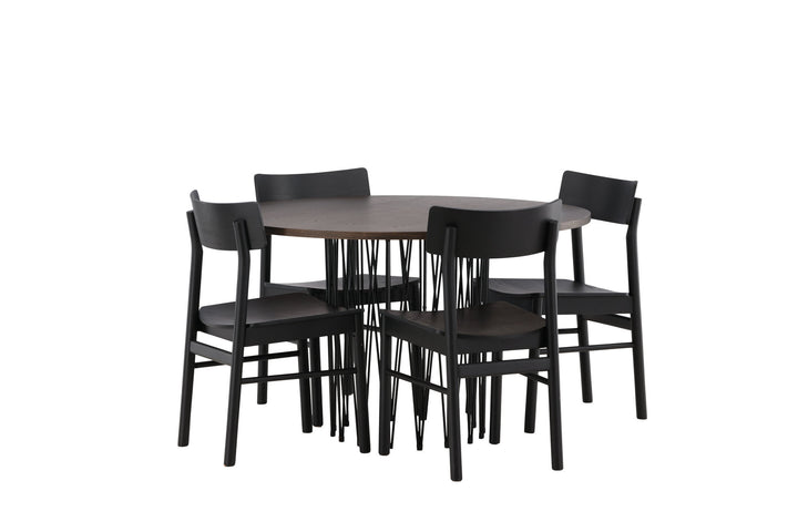 Venture Home Stone round Dining Table - Black / Mocca Veneer +Montros Dining Chair - Natural / Natural Rubberwood _4