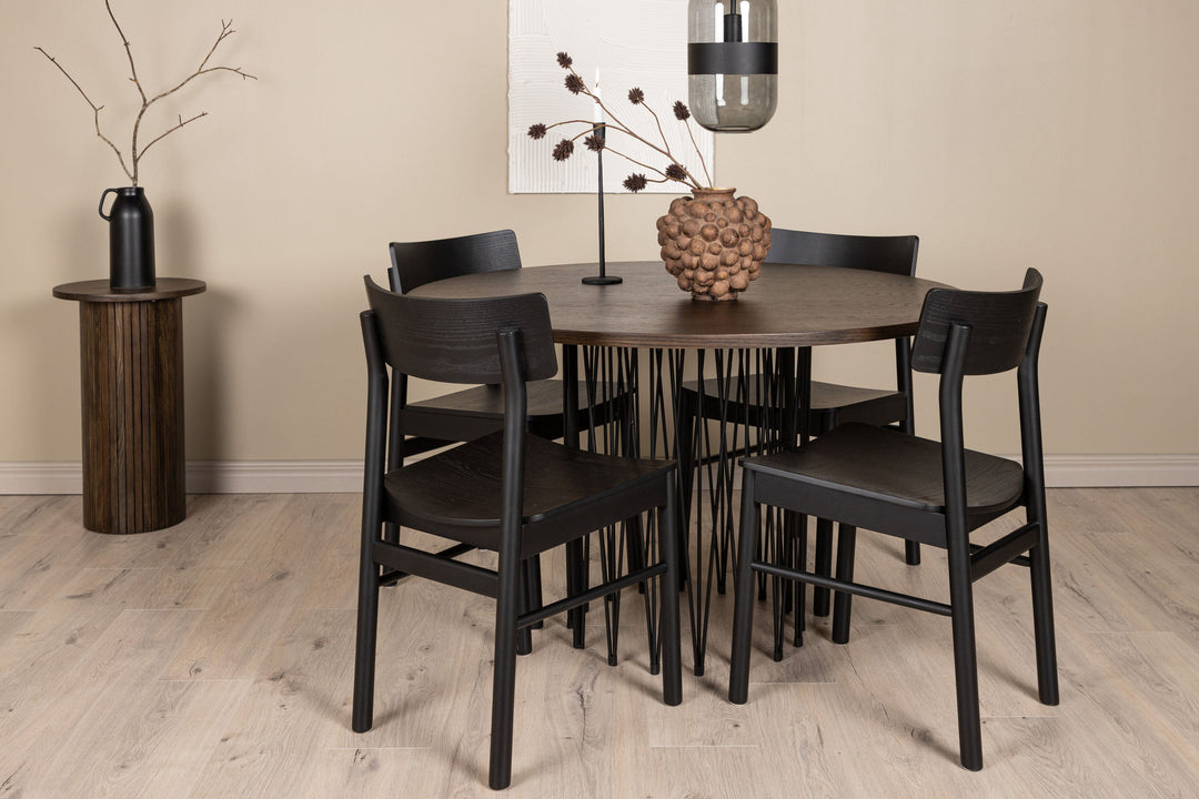 Venture Home Stone round Dining Table - Black / Mocca Veneer +Montros Dining Chair - Natural / Natural Rubberwood _4
