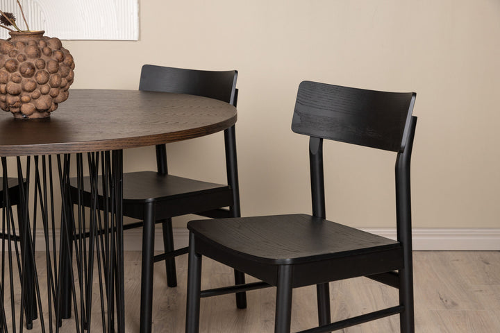 Venture Home Stone round Dining Table - Black / Mocca Veneer +Montros Dining Chair - Natural / Natural Rubberwood _4