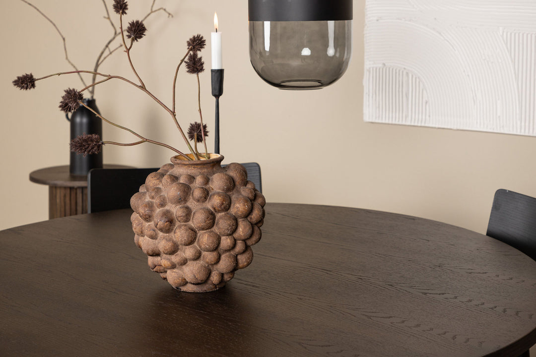 Venture Home Stone round Dining Table - Black / Mocca Veneer +Montros Dining Chair - Natural / Natural Rubberwood _4