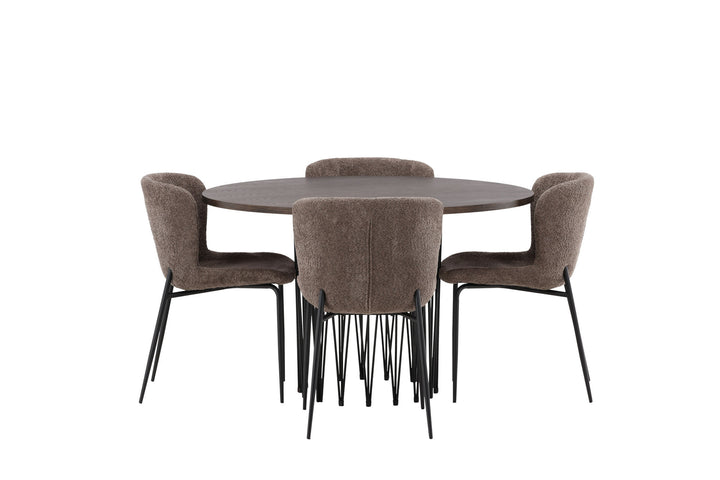 Venture Home Stone round Dining Table - Black / Mocca Veneer +Modesto Dining Chair - Grey / Smoked Black Boucle _4