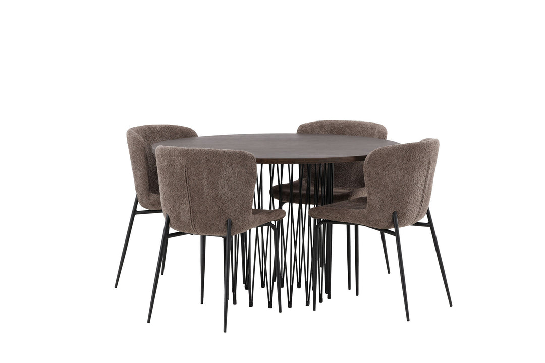 Venture Home Stone round Dining Table - Black / Mocca Veneer +Modesto Dining Chair - Grey / Smoked Black Boucle _4