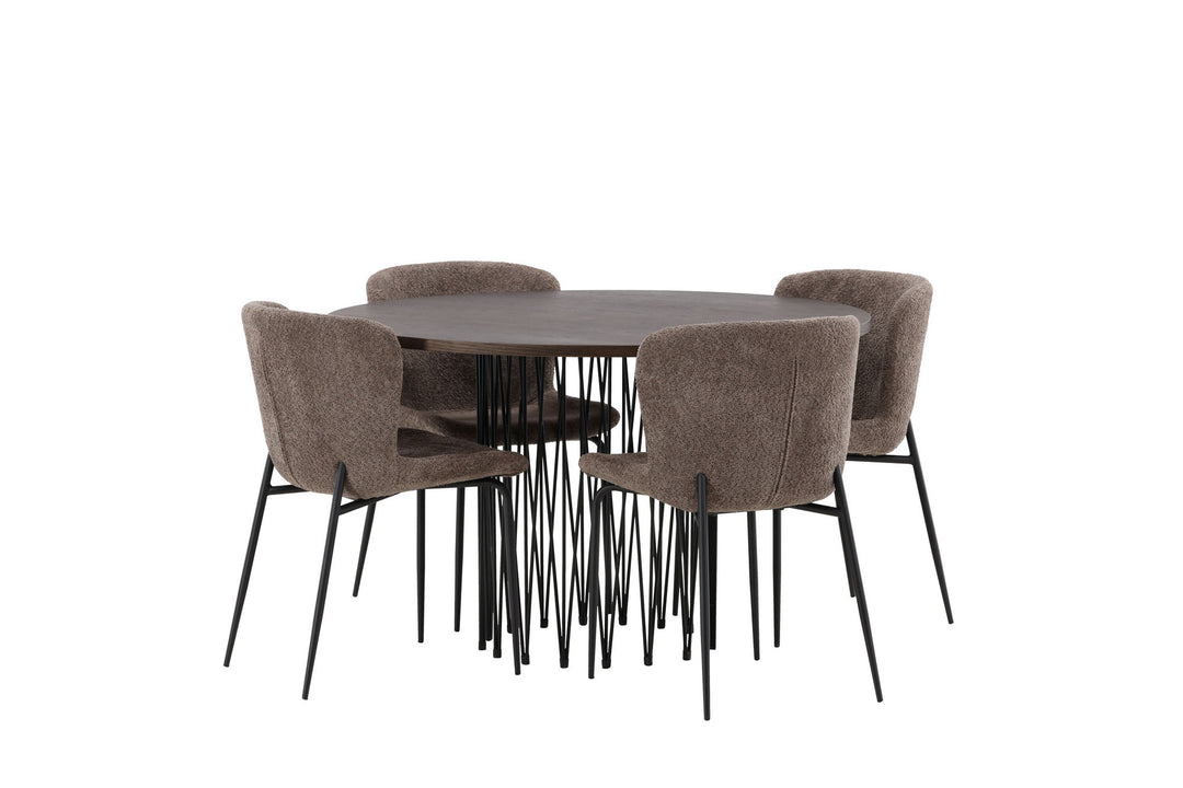 Venture Home Stone round Dining Table - Black / Mocca Veneer +Modesto Dining Chair - Grey / Smoked Black Boucle _4